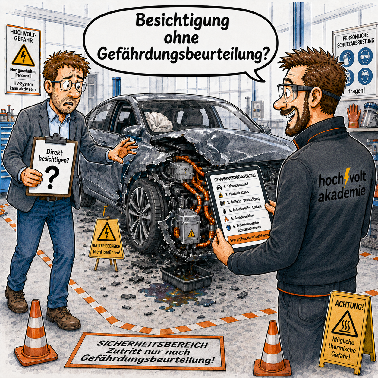 Besichtigung ohne Gefährdungsbeurteilung? Arbeitsschutz bei verunfallten Elektro- und Hybridfahrzeugen